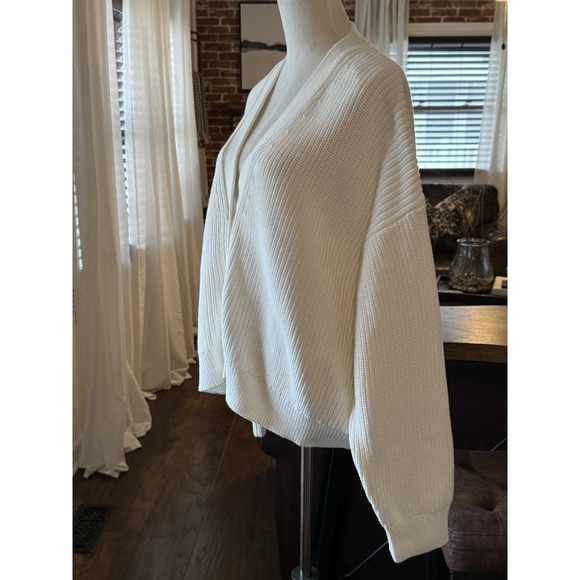 Quince Women 100% Organic Cotton Fisherman Boxy Cropped Cardigan Ivory/White XL - Picture 3 of 7